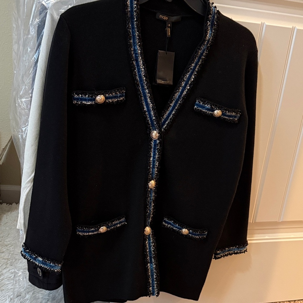 Maje Black Blazer with Blue Trim Chanel like NWT